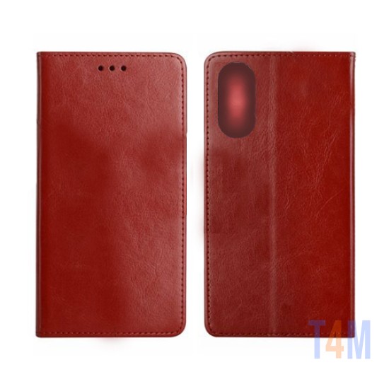 Capa Flip de Couro com Bolso Interno para Oppo A17 4g Vermelho